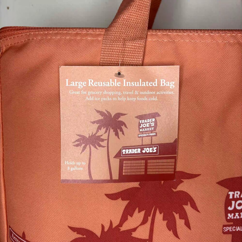Trader Joe’s Large Reusable Insulated Cooler Bag Shopping Tote Peach Orange NWT! - Picture 4 of 14